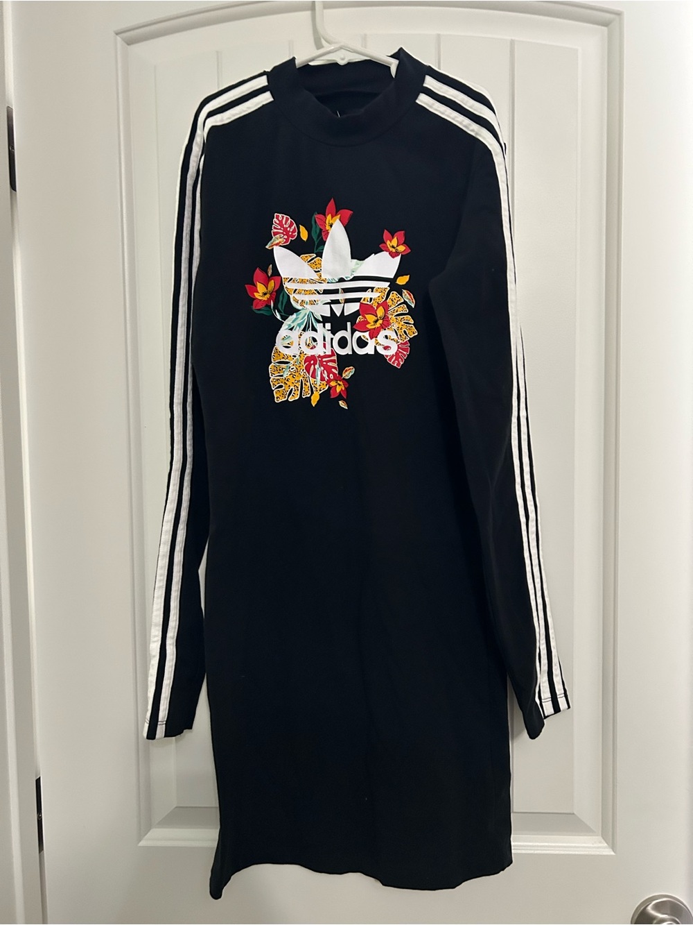 adidas Black Kids One-Piece Dress with Floral Trefoil